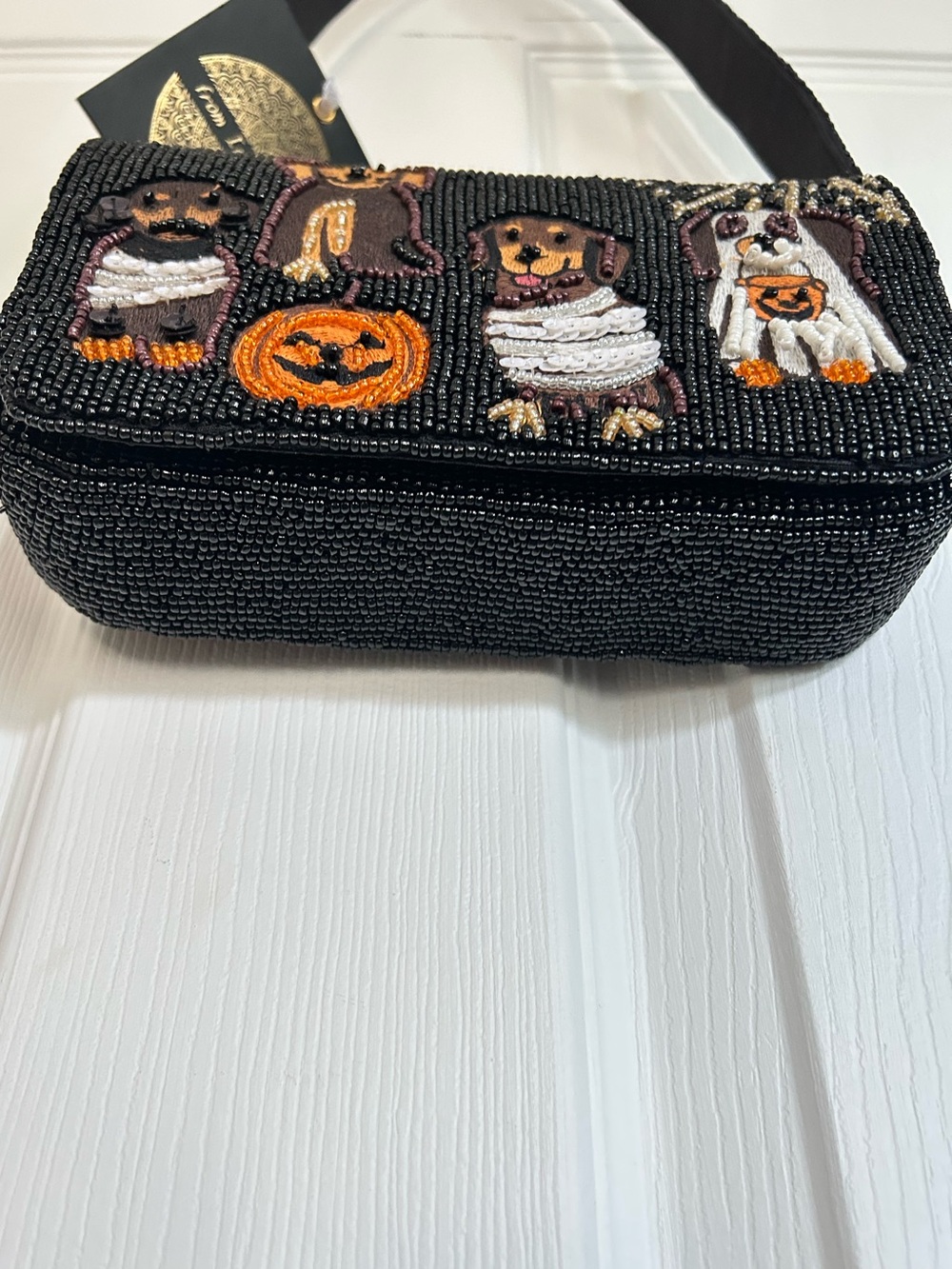 NWT Beaded Shoulder Bag Purse Halloween Dogs Dachshund Ghost Mummy Pumpkin - Picture 5 of 6